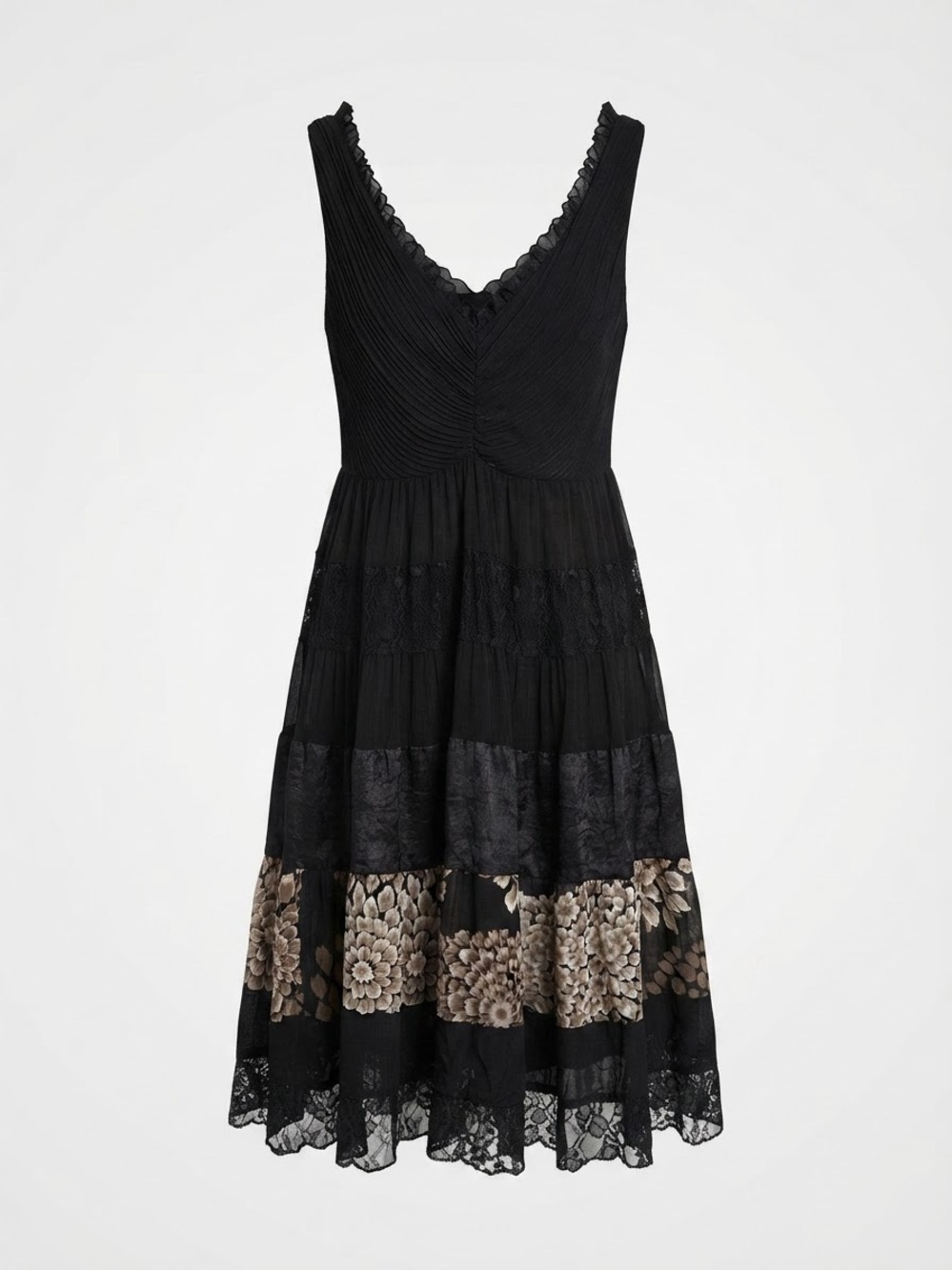 Vintage S&L Fashion Black Lace Velvet Tiered Dress Floral Midi Boho Whimsigoth 8